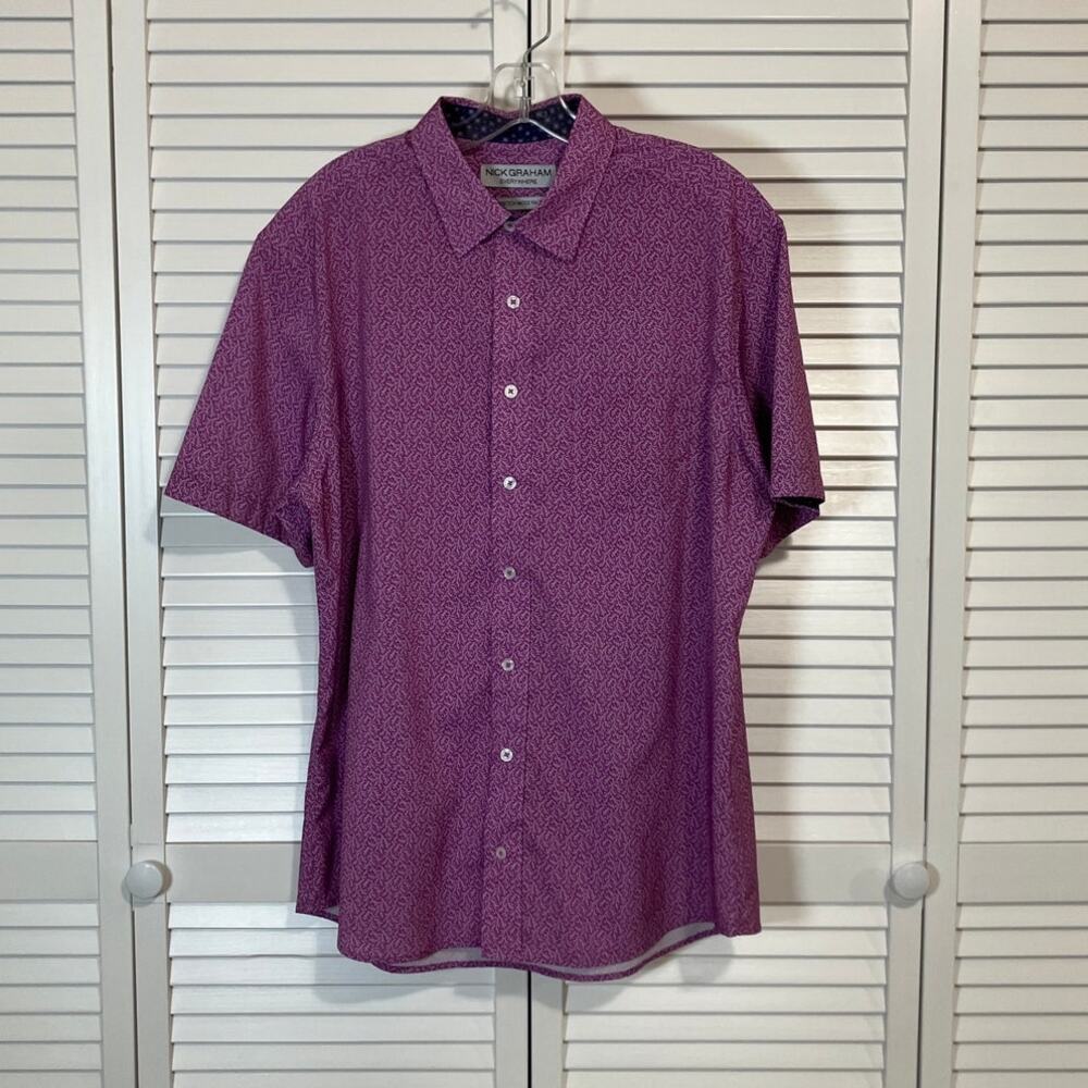 Nick Graham Purple Everywhere Performance Stretch Collared Shirt Men L